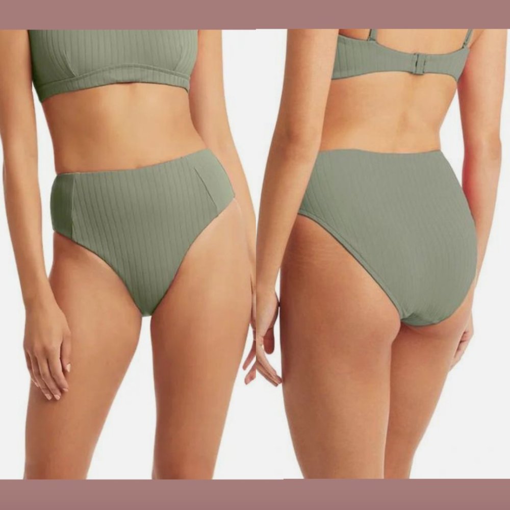 NEW Sea Level [ 14 US/ 18 UK ] Vesper Retro‎ High Waist Bikini Bottom Sage #5749